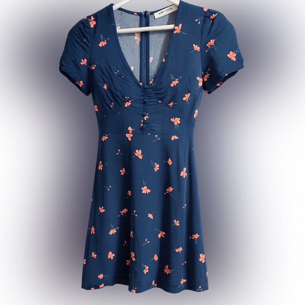 Navy Blue Floral Fit & Flare Dress